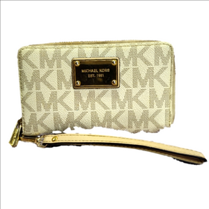 Vintage Michael Kors Jet Set Monogram signature vanilla medium wristlet wallet